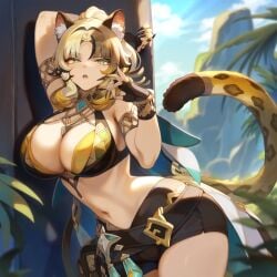 ai_generated ass big_breasts breasts cat_ears cat_girl cat_humanoid cat_tail catgirl feline female female_only genshin_impact long_hair solo solo_female thick_ass thick_thighs thighs xilonen_(genshin_impact) yellow_hair