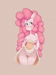 1girls anthro anthrofied blush breasts equine female friendship_is_magic hair horse long_hair lui-ra my_little_pony nipples pinkie_pie_(mlp) pony pussy smile solo straight_hair undressing