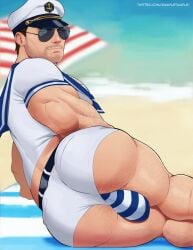 1boy ass bara beard big_bulge bulge capcom chris_redfield clothing gay male male_only manly mature_male muscular_male resident_evil resident_evil_6 rumpletumple1 sailor_collar sailor_uniform sunglasses tight_clothing underwear