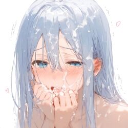 1girls ai_generated blue_eyes blush blush bukkake completely_naked completely_naked_female completely_nude completely_nude_female cum cum_drip cum_in_mouth cum_on_face cum_on_hair cumshot female female_focus female_only high_resolution highres looking_at_viewer naked pov project_sekai silver_hair solo solo_female solo_focus yoisaki_kanade