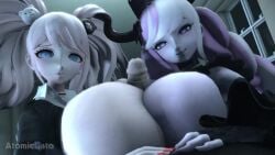 1boy 2girls 3d animated atomicgato crossover danganronpa danganronpa:_trigger_happy_havoc danganronpa_1 double_paizuri horns huge_breasts junko_enoshima looking_at_viewer male_pov master_detective_archives:_rain_code mp4 no_sound paizuri pink_hair pov shinigami_(rain_code) tagme twintails video