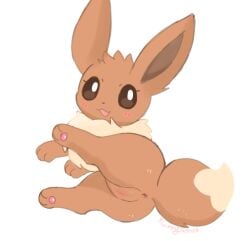 anus blush brown_body eevee female feral fluffydasher genitals looking_at_viewer nintendo one_leg_up pokémon_(species) pokemon pokemon_(species) pussy raised_leg simple_background solo video_games white_background