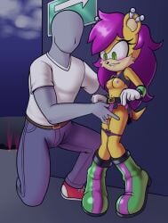 anonymous_character anthro archie_comics bodily_fluids breasts clothed clothing clothing_lift female fours_(artist) fourssss genital_fluids genitals hi_res human human_on_anthro interspecies male male/female mammal masturbation mina_mongoose nipples panties panties_down partially_clothed pussy sega shirt shirt_lift sonic_(series) sonic_the_hedgehog_(archie) sonic_the_hedgehog_(comics) sonic_the_hedgehog_(series) topwear underwear underwear_down vulva