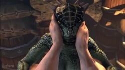 1boy 1girls 3d 3d_animation animated anthro anthro_on_human argonian argonian_female artist_name deeja female female_focus hand_on_face human interspecies intimate kissing kissing_pov longer_than_30_seconds male/female male_pov mp4 no_penetration no_sex no_sound pov pov_kiss pov_male rayhuma reptile reptile_humanoid scalie skyrim tagme video wholesome