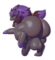 absurd_res anthro ass balls bell biceps big_balls big_butt big_penis black_body black_fur claws collar fan_character fur generation_5_pokemon genitals hair hi_res huge_butt humanoid_genitalia humanoid_penis looking_at_viewer looking_back male male_focus male_only mien_(pandashorts) nintendo no_background nude patacon penis pokemon pokemon_(species) purple_claws purple_hair rear_view shiny_pokemon shiny_zoroark simple_background solo solo_male thick_thighs transparent_background zoroark