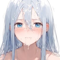 1girls ai_generated blue_eyes blush blush bukkake completely_naked completely_naked_female completely_nude completely_nude_female cum cum_drip cum_in_mouth cum_on_face cum_on_hair cumshot female female_focus female_only high_resolution highres looking_at_viewer naked pov project_sekai silver_hair solo solo_female solo_focus yoisaki_kanade