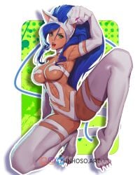 1girls 2023 absurd_res blue_eyes blue_hair breasts capcom cat_ears cat_tail catgirl darkstalkers felicia felicia_(darkstalkers) female female_only fit fit_female green_eyes inhoso kneeling long_hair looking_at_viewer open_mouth paws slit_pupils solo tail very_high_resolution
