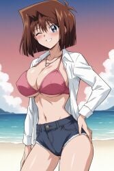 ai_generated aindroidparanoid anzu_mazaki beach bikini blue_eyes cameltoe huge_breasts large_breasts nipples stable_diffusion tea_gardner topless yu-gi-oh!