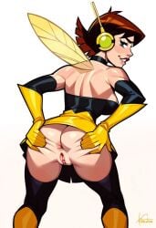ai_generated ass bare_back bare_shoulders big_breasts choker cleavage demonsummonerai hands_on_ass horny_female horny_smile janet_van_dyne makeup presenting_anus seductive_look spread_ass spread_butt spread_pussy superheroine thick_thighs thigh_gap wasp_(earth's_mightiest_heroes)