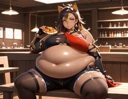 1girls ai_generated bbw belly belly_button black_hair black_hair_female chubby chubby_belly chubby_female dark-skinned_female dark_skin dehya_(genshin_impact) fat fat_female female female_focus female_only genshin_impact solo solo_female solo_focus