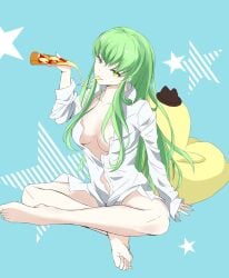 1girls ankles arm_support bare_calves bare_hands bare_knees bare_legs bare_skin bare_soles bare_thighs bare_toes barefoot belly blue_background breasts c.c. calves cheese-kun cleavage code_geass collarbone crossed_legs den_(kur0_yuki) dot_nose eating exposed exposed_belly exposed_breasts exposed_feet exposed_heels exposed_legs exposed_midriff exposed_thighs exposed_toes feet female female_focus female_only fingernails fingers full_body green_hair green_hair_female head_tilt high_resolution highres knees lean_body lean_figure legs legs_crossed light-skined_female light-skinned light-skinned_female light_skin light_skin_female light_skinned light_skinned_female long_hair looking_at_viewer medium_breasts open_clothes open_clothing open_shirt open_topwear pizza shirt shoulders simple_background sitting slender_body slender_waist slim_girl slim_waist soles solo teen_girl teenage_girl teenager thick_thighs thighs thin_waist tilted_head toes unbuttoned unbuttoned_shirt white-skinned_female white_shirt white_skin yellow_eyes yellow_eyes_female