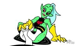 2016 alien alien_humanoid artist_name bottomwear breasts clothed clothing disney erection faceless_character faceless_male feet female foot_fetish foot_play footjob freckles genitals gloves green_body green_skin hair handwear hi_res humanoid long_hair looking_down lord_dominator male midriff noseless not_furry open_mouth penis penis_grab pink_sclera r!p sex simple_background teeth tongue topwear wander_over_yonder white_background white_hair