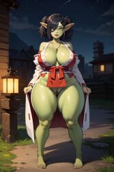 1girls ai_generated big_breasts full_body goblin_female green_skin miko miko_goblin miko_goblin_girl thick