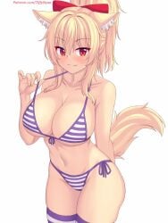 bikini cat_ears cleavage female female_only large_breasts purple_bikini revealing_clothes stockings tiffy tiffynyaa