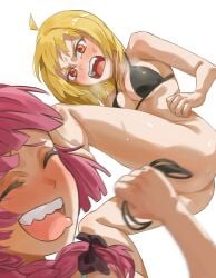 2girls absurd_res absurdres adult adult_female ahoge angry angry_expression angry_eyebrows angry_eyes angry_face ass ass_cleavage bare_armpits bare_arms bare_ass bare_belly bare_butt bare_calves bare_chest bare_hands bare_hips bare_knees bare_legs bare_midriff bare_navel bare_shoulders bare_skin bare_thighs bare_torso belly bikini bikini_bottom bikini_only bikini_top black_bikini black_bikini_bottom black_bikini_only black_bikini_top black_hair_ribbon black_ribbon black_string_bikini black_swimsuit black_swimwear blonde_eyebrows blonde_female blonde_hair blonde_hair_female blush blush_lines blushing_female braid braided_hair braided_ponytail breasts breedable butt_crack butt_crack_outline calves cleavage closed_eyes collarbone dot_nose drunk elbows embarrassed embarrassed_female exposed exposed_arms exposed_belly exposed_legs exposed_midriff exposed_shoulders exposed_thighs exposed_torso female female_focus female_only fingers frown frown_eyebrows frowning hair_ribbon half_naked head_tilt high_resolution highres hips hiroi_kikuri ijichi_seika jagged_teeth kneepits knees legs light-skinned_female light_skin long_hair medium_breasts multiple_females multiple_girls naked open_mouth orange_eyes orange_eyes_female parted_lips ponytail purple_eyebrows purple_hair purple_hair_female ribbon ronda sharp_teeth shoulders sideboob simple_background slender_body slender_waist slim_girl slim_waist smile smiling standing string_bikini sweat sweatdrop sweating sweaty sweaty_arms sweaty_ass sweaty_body sweaty_breasts sweaty_butt sweaty_face sweaty_legs sweaty_thighs swimsuit swimwear thick_ass thick_thighs thighs thin_waist tilted_head tongue tongue_out underboob upper_body upper_teeth waist white_background