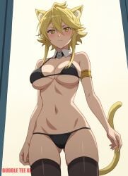 1female 1girls ai_generated akame_ga_kill! athletic athletic_female belly belly_button bikini bikini_bottom bikini_top bubbleteexl cat_ears cat_tail catgirl cleavage commentary_request english_commentary female female_only hi_res highres leone_(akame_ga_kill!) light-skinned_female light_skin mixed-language_commentary revealing_clothes short_hair short_hair_female solo solo_female standing stockings very_high_resolution yellow_eyes yellow_eyes_female yellow_hair yellow_hair_female