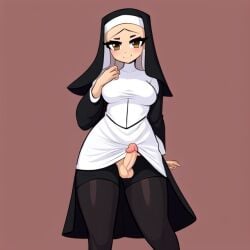 1futa ai_generated aifutalover christianity futa_focus futanari gynomorph intersex nun nun_futa nun_hat nun_outfit religion religious religious_clothing self_upload skirt small_penis solo_futa