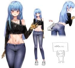 ass_grab blue_hair jeans king_of_fighters kula_diamond petite red_eyes snk stomach