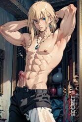 1boy 1male abs ai_generated blonde_hair blonde_hair blue_eyes boner erection gay howl's_moving_castle howl_(character) howl_no_ugoku_shiro looking_at_viewer male male_only muscle muscles muscular muscular_male nipples pecs penis penis_out pubic_hair solo studio_ghibli tagme yaoi