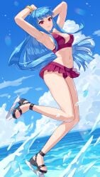 bikini blue_hair king_of_fighters kula_diamond long_hair nipple_bulge red_eyes sideboob snk swimsuit yagi2013