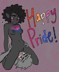 2girls bisexual_pride_colors boybaka262 cunnilingus dark-skinned_female english_text genderswap_(mtf) gus_porter hunter_(the_owl_house) jen! lesbian_pride_colors light-skinned_female looking_at_partner nude nude_female pride_colors rule_63 tagme text the_owl_house