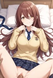 ai_generated brown_hair idolmaster_shiny_colors long_hair looking_at_viewer medium_breasts osaki_tenka pov sex uncensored