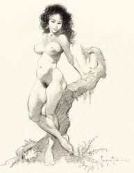 dark_hair frank_frazetta light-skinned_female nude nude_female sketch