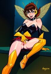 ai_generated bare_shoulders big_breasts choker cleavage demonsummonerai hands_on_knees horny_female horny_smile janet_van_dyne makeup marvel presenting_pussy seductive_look spread_pussy superheroine the_avengers:_earth's_mightiest_heroes thick_thighs thigh_gap wasp_(earth's_mightiest_heroes)