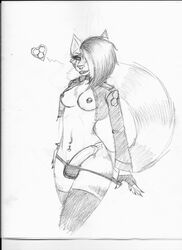 anthro breasts clothing cri-c4t cybernetic_eyes damaris_reunallat feline furry futanari heart intersex maine_coon nipple_piercing nipples piercing traditional_media