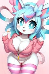 ai_generated big_breasts cleavage cute pokemon pokemon_(species) sylveon thick_thighs thigh_highs wide_hips