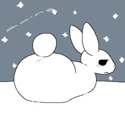 animated anus ass big_butt blush bouncing_butt commonbleat elemental_creature female feral fur lagomorph leporid looking_at_viewer looking_back looking_back_at_viewer mammal rabbit simple_background snow solo solo_focus tail text white_body white_ears white_fur white_tail