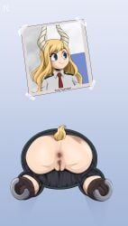 1girls blonde_hair exposed_ass exposed_pussy free_use hooves horns nearphotison photo picture pony_tsunotori school_uniform stuck_in_wall tail tsunotori_pony u.a._school_uniform
