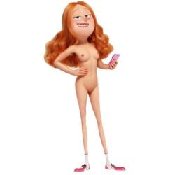 1girls ai_generated despicable_me despicable_me_4 human nude phone poppy_prescott red_hair solo young