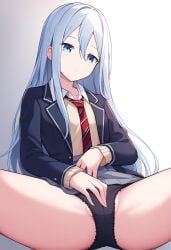 1girls ai_generated bed bedroom belly belly_button blue_eyes blush blush breasts breasts breasts clothed clothing female female_focus female_only fingering fingering_pussy fingering_self fingering_through_clothes high_resolution highres looking_at_viewer masturbating masturbation naked navel on_bed panties partially_clothed partially_clothed_female partially_nude partially_undressed pov project_sekai school schoolgirl silver_hair small_breasts solo solo_female solo_focus thighs tummy underwear uniform wet wet_pussy yoisaki_kanade