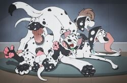 101_dalmatian_street 101_dalmatians anal anal_juice animal_genitalia animal_penis anus balls black_body black_fur bodily_fluids canid canine canine_genitalia canine_penis canis conditional_dnp dalmatian delilah_(101_dalmatians) disney domestic_dog double_penetration female female_penetrated feral fucked_silly fur genital_fluids genitals group group_sex happy highres knot looking_pleasured male male/female male_penetrating male_penetrating_female mammal mmf_threesome multicolored_body multicolored_fur pawpads penetration penis psy101 pussy pussy_juice sex spots spotted_body spotted_fur tail teeth threesome tongue tongue_out trio vaginal_penetration white_body white_fur
