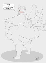 1girls ahri animal_ears ass bbw casualmuffin cellulite fat fat_arms female female_only gigantic_ass huge_ass huge_belly kemonomimi league_of_legends monochrome nude overweight overweight_female sketch solo solo_female standing text weight_gain