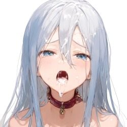 1girls ai_generated blue_eyes blush blush bukkake completely_naked completely_naked_female completely_nude completely_nude_female cum cum_drip cum_in_mouth cum_on_face cum_on_hair cumshot female female_focus female_only high_resolution highres looking_at_viewer naked pov project_sekai silver_hair solo solo_female solo_focus yoisaki_kanade