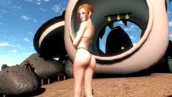 3d animated beach cydee(pj-jp) female female_only ginger green_bikini looking_at_viewer looking_back pj-jp shaking shaking_butt solo sound sound_effects tagme teasing twerk twerking video