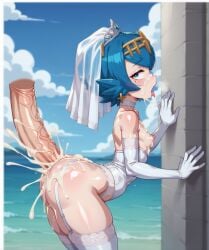 1girls ai_generated anal_sex arched_back bridal_veil bride cum cum_on_ass cum_overflow elbow_gloves facial flat_chest garter_straps heavy_breathing huge_cock lana_(pokemon) large_ass pokemon slim_waist thick_thighs thighhighs veiny_penis wide_hips