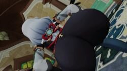 3d animated ass ass_focus ass_shake bare_shoulders bodysuit braid braided_ponytail female from_behind genshin_impact hair_ornament huge_ass jiggle kishi leaning leaning_forward long_hair shenhe_(genshin_impact) silver_hair single_braid skin_tight solo tagme twerking very_long_hair video video