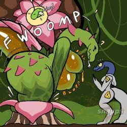 anthro ass belly big_belly big_breasts big_butt big_tail breasts duo english_text female flora_fauna huge_belly huge_butt hybrid lactation lactation_without_expressing onomatopoeia plant_humanoid plant_monster reptile scalie signature size_difference sloshing_belly sloshing_breasts snake snapps sound_effects tail text unusual_lactation wide_hips