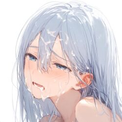 1girls ai_generated blue_eyes blush blush bukkake completely_naked completely_naked_female completely_nude completely_nude_female cum cum_drip cum_in_mouth cum_on_face cum_on_hair cumshot female female_focus female_only high_resolution highres looking_at_viewer naked pov project_sekai silver_hair solo solo_female solo_focus yoisaki_kanade