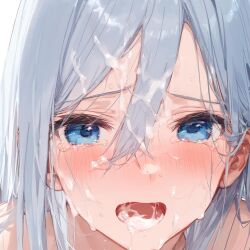 1girls ai_generated blue_eyes blush blush bukkake completely_naked completely_naked_female completely_nude completely_nude_female cum cum_drip cum_in_mouth cum_on_face cum_on_hair cumshot female female_focus female_only high_resolution highres looking_at_viewer naked pov project_sekai silver_hair solo solo_female solo_focus yoisaki_kanade