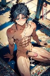 1boy abs ai_generated balls cum gay hakuryuu hakuryuu_ren looking_at_viewer magi:_the_labyrinth_of_magic male male_only muscle muscles muscular muscular_male nipples pecs pectorals penis pubic_hair sitting solo tagme testicles yaoi