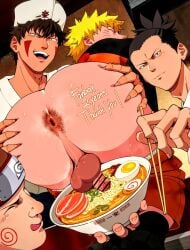 akimichi_chouji ass chopsticks food gay inuzuka_kiba male nara_shikamaru naruto penis ramen uzumaki_naruto yaoi