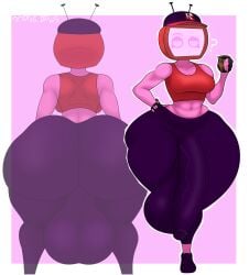 1futa alternate_version_available back_view balls bottom_heavy breasts bulge bulge_through_clothing cap casual_exposure clothed clothing forsaken_(roblox) front_view fully_clothed futa_only futanari huge_ass huge_balls huge_cock humanoid humanoid_penis muscular_female oblivious orangedraws penis red_crop_top roblox roblox_game robloxian simple_background solo standing thick_thighs tv_head two_poses veeronica veiny_penis wide_hips