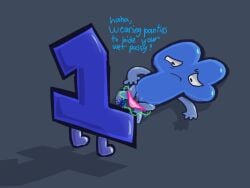 2d 2d_(artwork) algebralien battle_for_bfdi battle_for_dream_island bfb bfdi cartoon crossdressing crossdressing_male four_(bfb) object_shows one_(bfdi) one_(tpot) osc panties pussy taking_off_panties vownernv wet_pussy x_finds_out_his_value xfohv