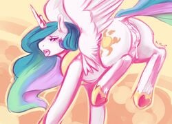 2013 alicorn anus aries84 ass blush cutie_mark equine female feral friendship_is_magic fur hair half-closed_eyes horn horse long_hair my_little_pony princess_celestia_(mlp) pussy pussy_juice solo white_fur wings