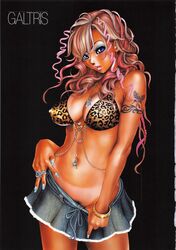 black_background breasts dark-skinned_female dark_skin ganguro gyaru large_breasts looking_at_viewer multicolored_hair pubic_hair smile tabe_koji tattoo