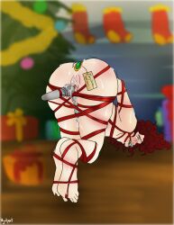 ass_up ass_up_face_down ball_gag blue_eyes bondage buttplug buttplug_in_ass christmas christmas_present christmas_tree degradation gagged humiliation large_ass light_skin nonbinary original_character red_hair tied_up transman transmasc vibrator vibrator_on_clitoris vibrator_on_pussy